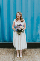 Rockabilly 1950 Style Off Shoulder Polka Dots Tea Length Wedding Dress,200815-Dolly Gown