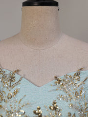 Unique A-LIne Satin Lace Long Prom Dresses, Blue Satin Sweet 16 Dresses - DollyGown