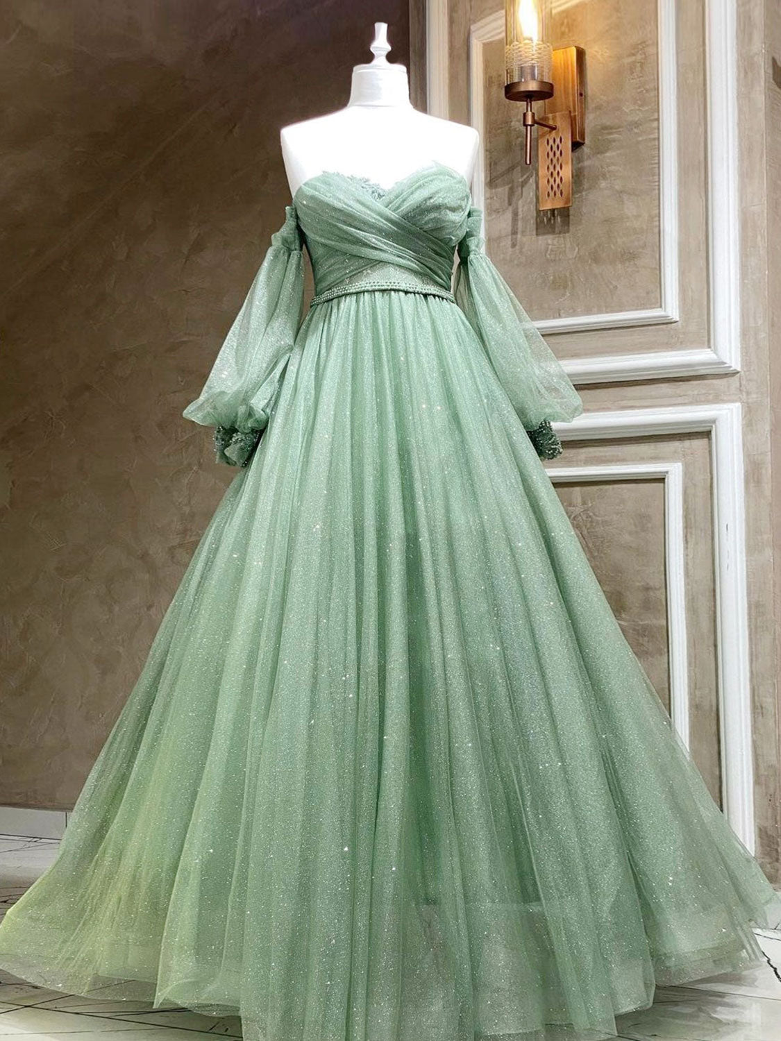 Ruched A-line Off The Shoulder Long Party Dress Prom Dress with Long Sleeves Ruched A-line Off The Shoulder Long Party Dress Prom Dress with Long Sleeves