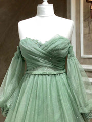 Ruched A-line Off The Shoulder Long Party Dress Prom Dress with Long Sleeves - DollyGown