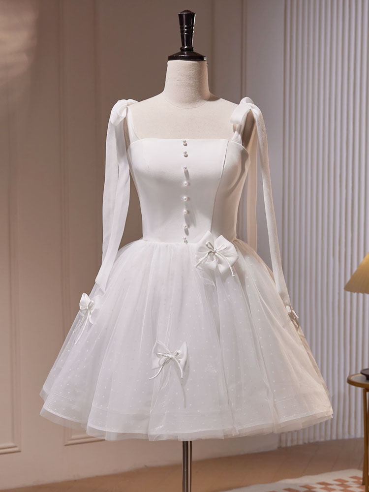 Adorable Tulle Short White Occasion Dress Homecoming Dress - DollyGown