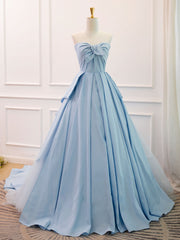 Sky Blue Strapless Ball Gown Ruched Prom Dress Formal Dress - DollyGown