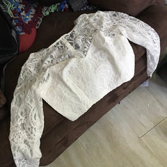 Rustic Boho Lace Top Bridal Separates with 3/4 Sleeves casual boho Two Piece wedding dresses,20081602-Dolly Gown