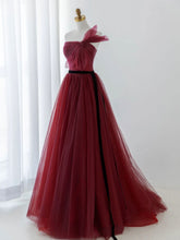 Strapless Burgundy Tulle A-line Formal Dress Prom Dress - DollyGown