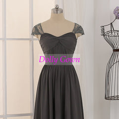 Dark Grey Long Bridesmaid Dresses,Chiffon Dark Gray Bridesmaid Dresses Long,18032701-Dolly Gown
