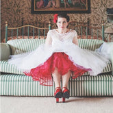 1950s Vintage Cap Sleeved Polka Dots Tea Length Rockabilly Wedding Dress,20110641 - DollyGown