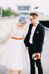 1950s vintage wedding dresses for sale,tea length Lace vintage wedding dress with Sleeves,20110942 - DollyGown