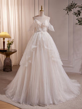 Sweet Spaghetti Strap Off Shoulders Tulle Bead Ball Gown Sheer Wedding Dress - DollyGown