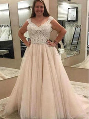 2019 Plus Size Cap Sleeves Wedding Dress with Delicate Lace Beading Top ,GDC1137-Dolly Gown