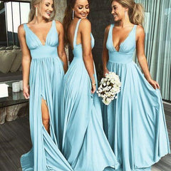 2019 Sexy Bridesmaid Dresses Blue Long Fall Deep V neck Fall Bridesmaid Gowns,GDC1046-Dolly Gown