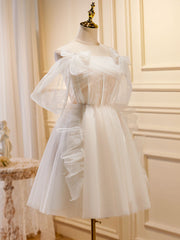 Romantic Flowy Sheer Tulle Short White Prom Dress Occasion Dress - DollyGown