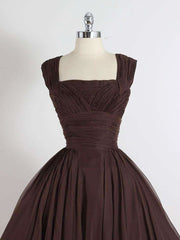 50s Style Square Neck Brown Vintage Short Bridesmaid Dress - DollyGown