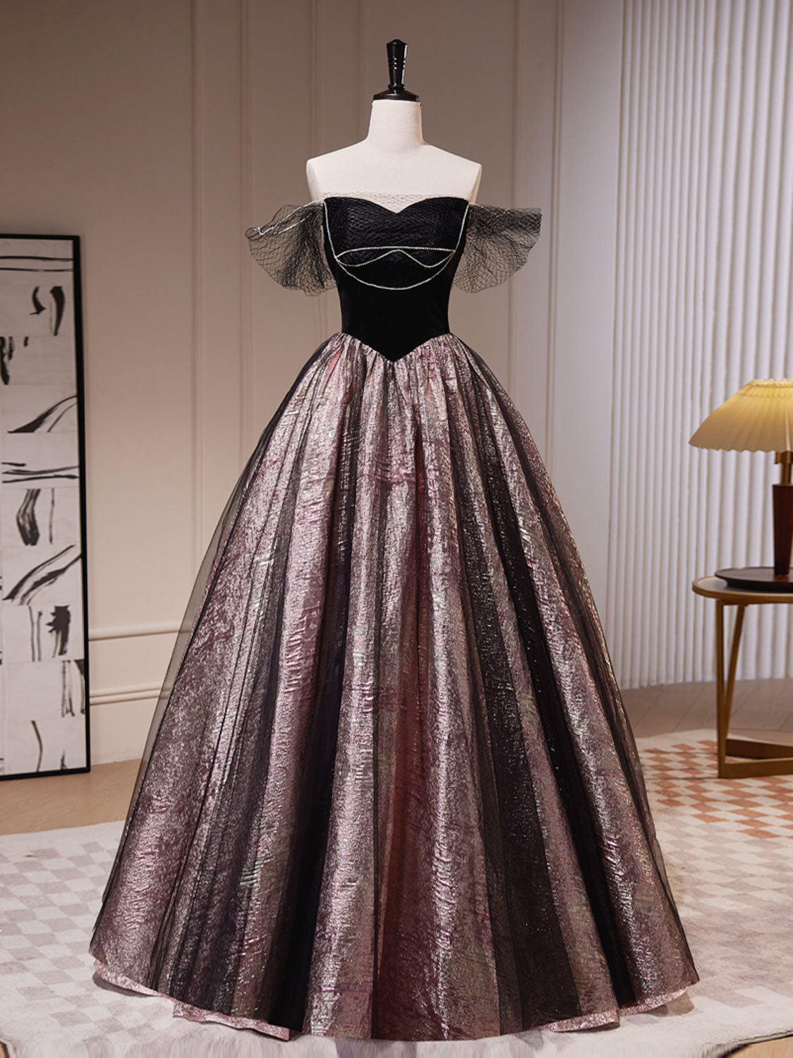 Coffee Color Off The Shoulder Drop Waist Formal Dress Prom Dress - DollyGown