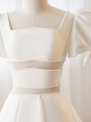 Square Neck White Occasion Homecoming Dresses white Bubble Sleeves - DollyGown