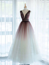 Plunge V Neck Tulle Romantic Formal Dress Ombre Prom Dress - DollyGown
