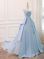 Sky Blue Strapless Ball Gown Ruched Prom Dress Formal Dress - DollyGown
