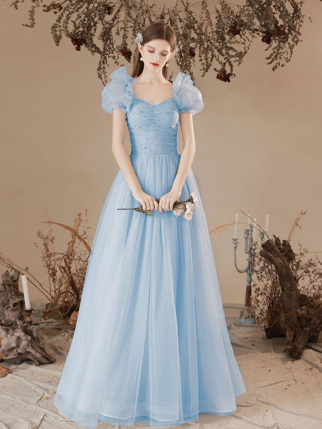 Fairy Princess Tule Light Blue Formal Dress Long Party Dress