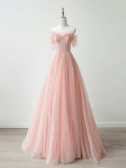 Peach Pink Strapless Tulle See Through Sheer Prom Dress - DollyGown