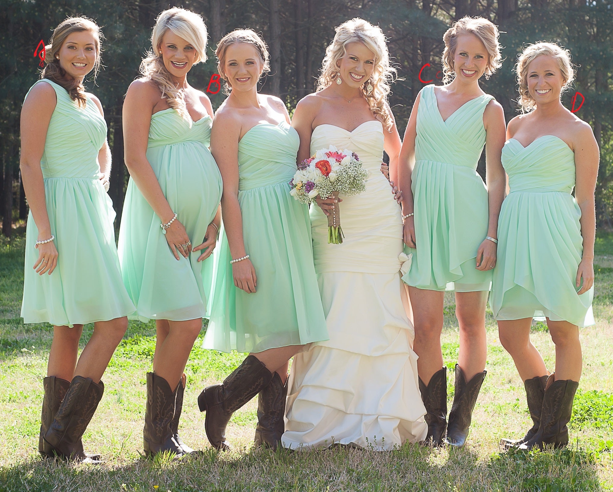Summer Rustic Country Mint Green Mismatched Chiffon Short Bridesmaid Dresses with Boots,GDC1508
