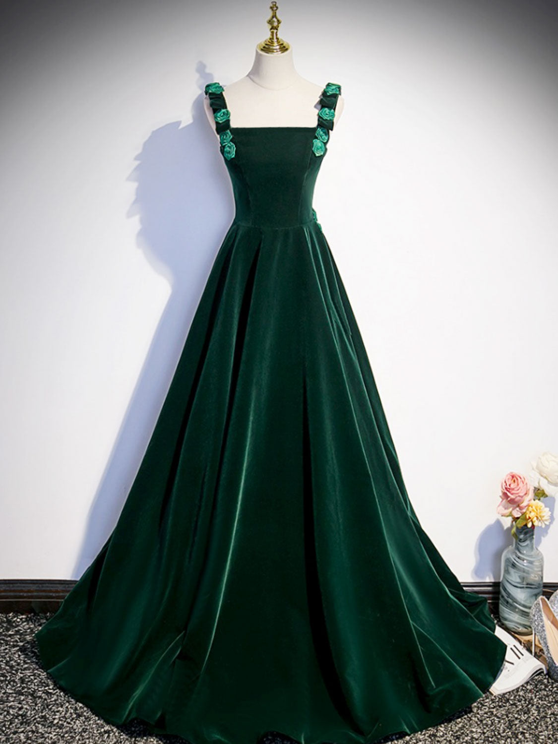 Robe Velours Vert émeraude Robe De Bal Trapèze En Velours Vert