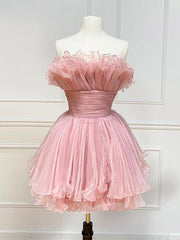 Cute Strapless Ruffle Neck Short Homecoming Dress - DollyGown