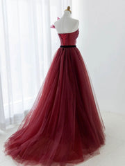 Strapless Burgundy Tulle A-line Formal Dress Prom Dress - DollyGown