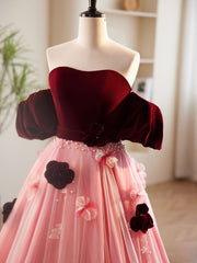 Sweet Occasion Peach Pink Off The Shoulder A-line Prom Dress - DollyGown