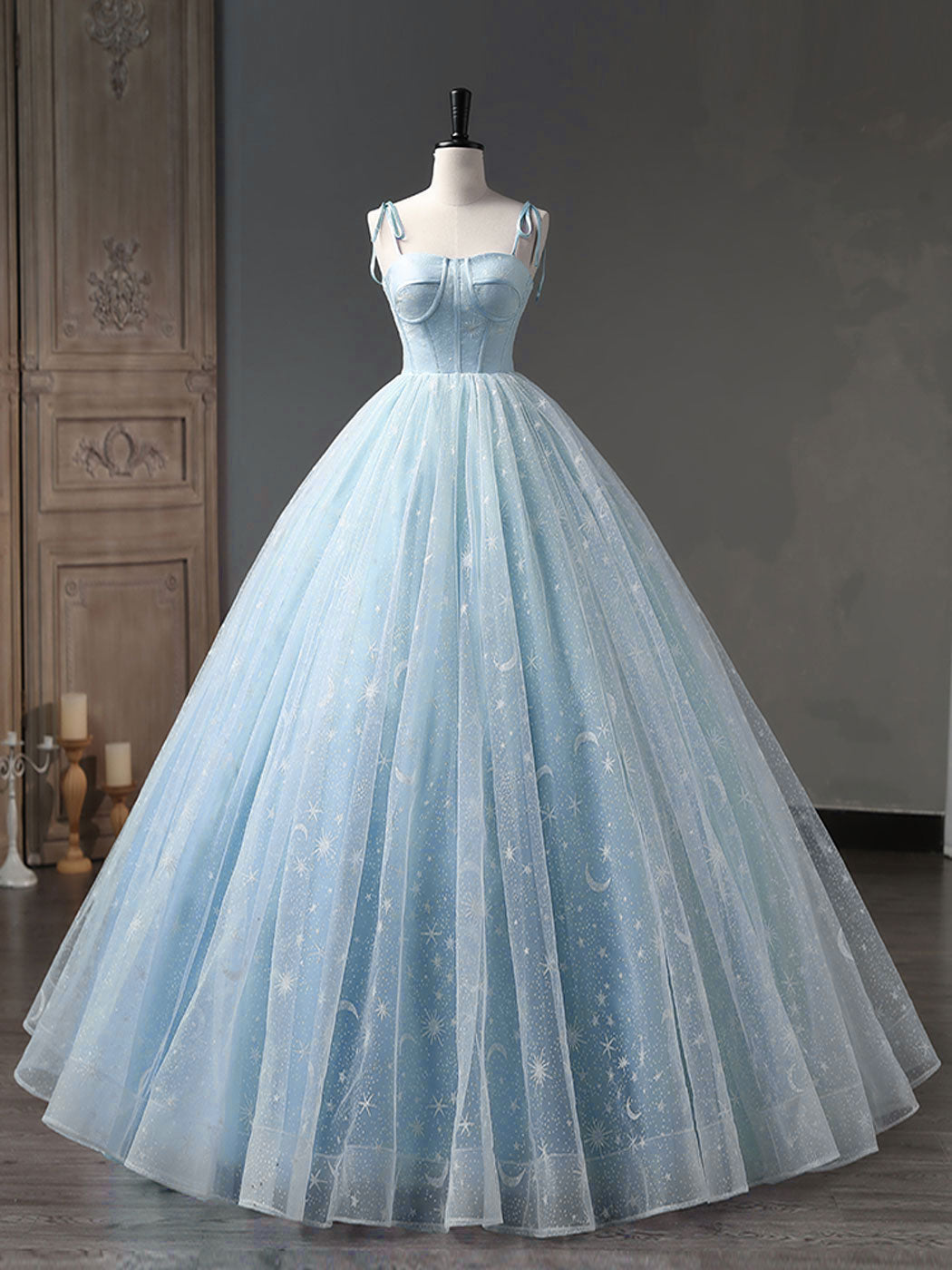 Light Blue Ball Gown Corset Prom Dress Quinceanera Dress - DollyGown