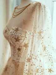 Glamorous Star Print Champagne Long Prom Dress - DollyGown