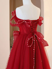 Off The Shoulder Tulle Red Prom Dress Graduation Dress