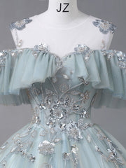 Dusty Blue Ball Gown Off The Shoulder Sweet 16 Dress - DollyGown