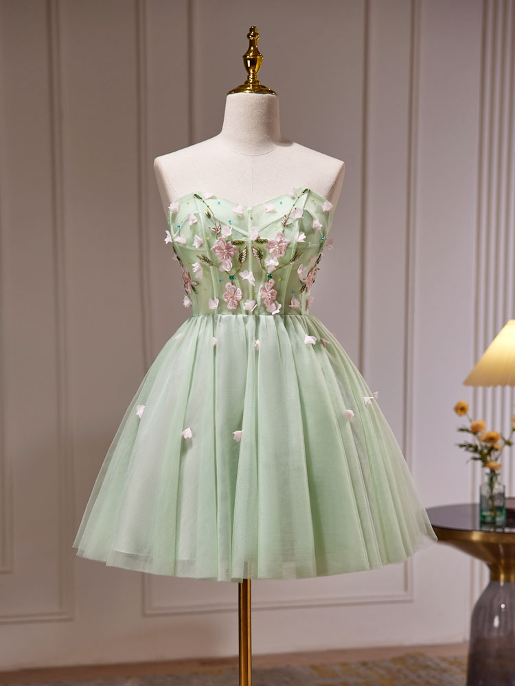 Green Tulle See Through Sheer Homecoming Dress Party Dress - DollyGown