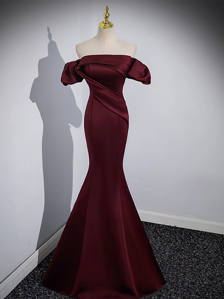 Off the Shoulder Satin Burgundy Mermaid Prom Dress Formal Gown Off the Shoulder Satin Burgundy Mermaid Prom Dress Formal Gown