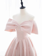 Adorable Pink Satin Short Homecoming Dress Graduation Dress with Big Bow Front - DollyGown