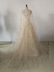 Glamorous Star Print Champagne Long Prom Dress - DollyGown