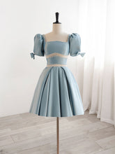 Cute Light Blue Satin Square Neck Short Formal Dress Homecoming Dress - DollyGown