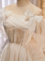 Romantic Flowy Sheer Tulle Short White Prom Dress Occasion Dress - DollyGown