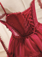 Sweet Red Lace Top Puffy Short Homecoming Dress - DollyGown