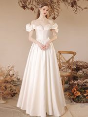 Princess Off The Shoulder Satin Beige Prom Dress Occasion Dress - DollyGown