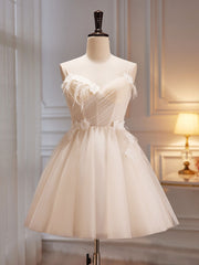 Cute Strapless White Sheer Homecoming Dress Short Wedding Dress - DollyGown