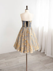 Strapless Gold/Blue Short Homecoming Dress 8th Grade Formal Dress - DollyGown