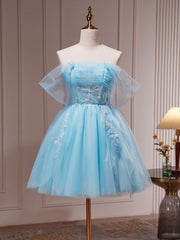 Light Blue Sheer Short Juniors Homecoming Dress Graudation Dress - DollyGown