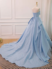 Sky Blue Strapless Ball Gown Ruched Prom Dress Formal Dress - DollyGown