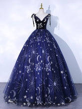 Navy Blue V-Neck Ball Gown Prom Dress Formal Dress - DollyGown