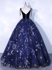 Navy Blue V-Neck Ball Gown Prom Dress Formal Dress - DollyGown