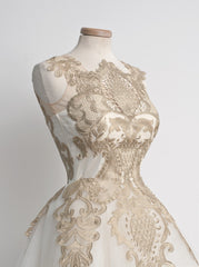 50s Vintage Tea Length Prom Dress with Gold Lace Appliques,GDC1209-Dolly Gown