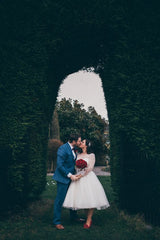 50s inspired Country Style Rockabilly Tea Length Wedding Dresses with Sleeves,GDC1519-Dolly Gown