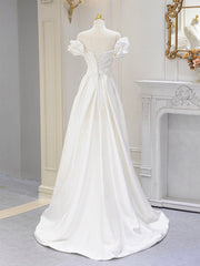 Off The Shoulder A-line Satin Courthouse Wedding Dress - DollyGown