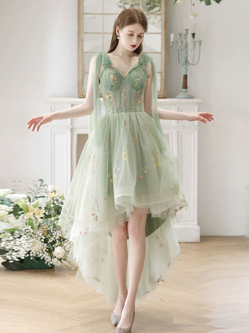 Green High Low Boho See Through Homecoming Dress - DollyGown