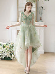 Green High Low Boho See Through Homecoming Dress - DollyGown